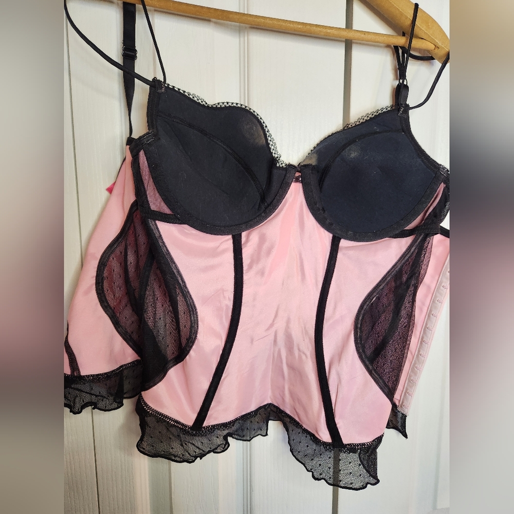 NWT Victoria’s Secret Sexy Little Things Pink Satin Corset Bustier w/ Black Lace - Picture 13 of 13